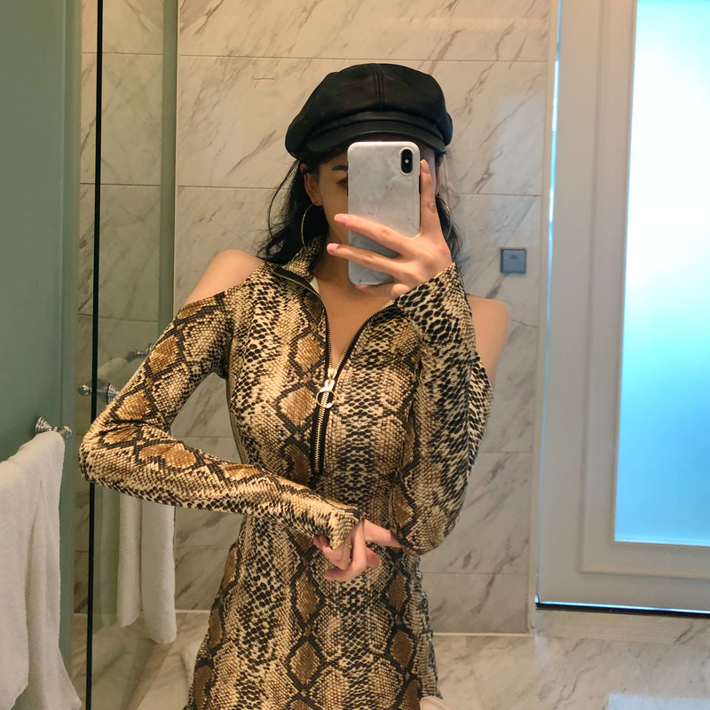 Actual Shot ~Careful Machine Open Shoulder Zipper Closed waist, Body-shaping, Hip Printing Dress Bottom Skirt