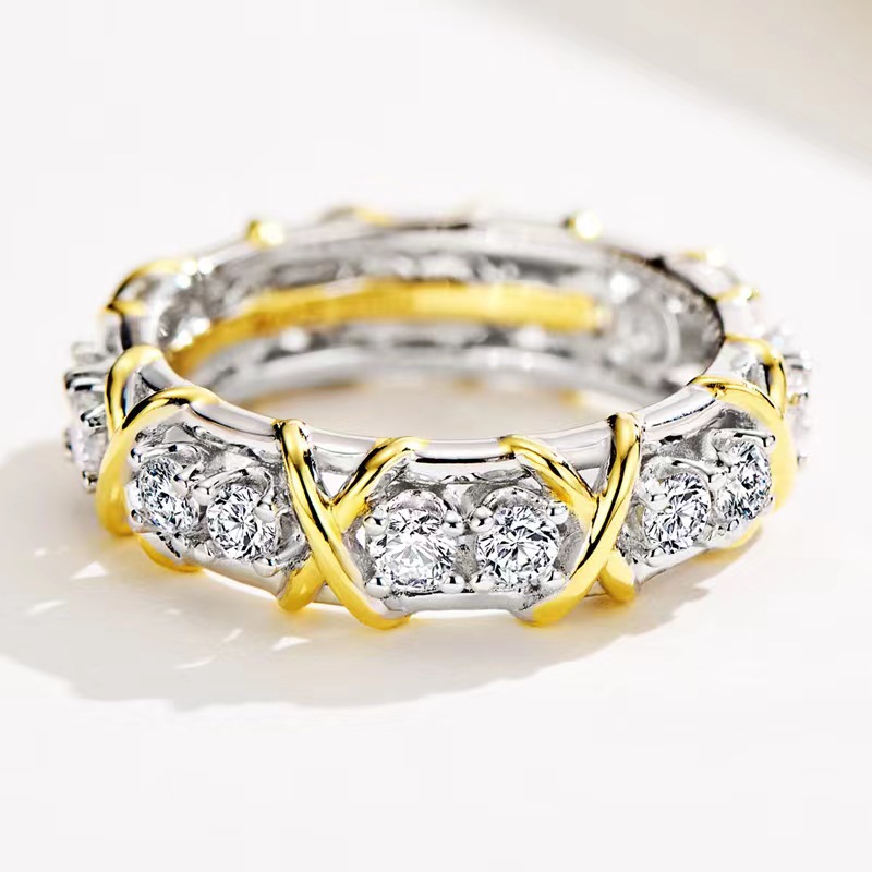 交叉戒指925纯银女莫桑石黄金色时尚个性小众设计高级感独特饰品-封面