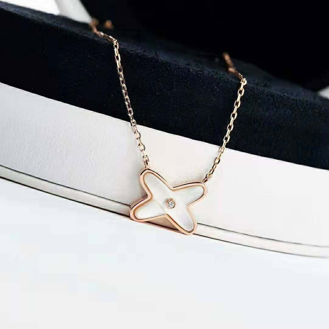 交叉欢缘白贝母项链纯银女玫瑰金吊坠轻奢小众高级感设计新款爆款