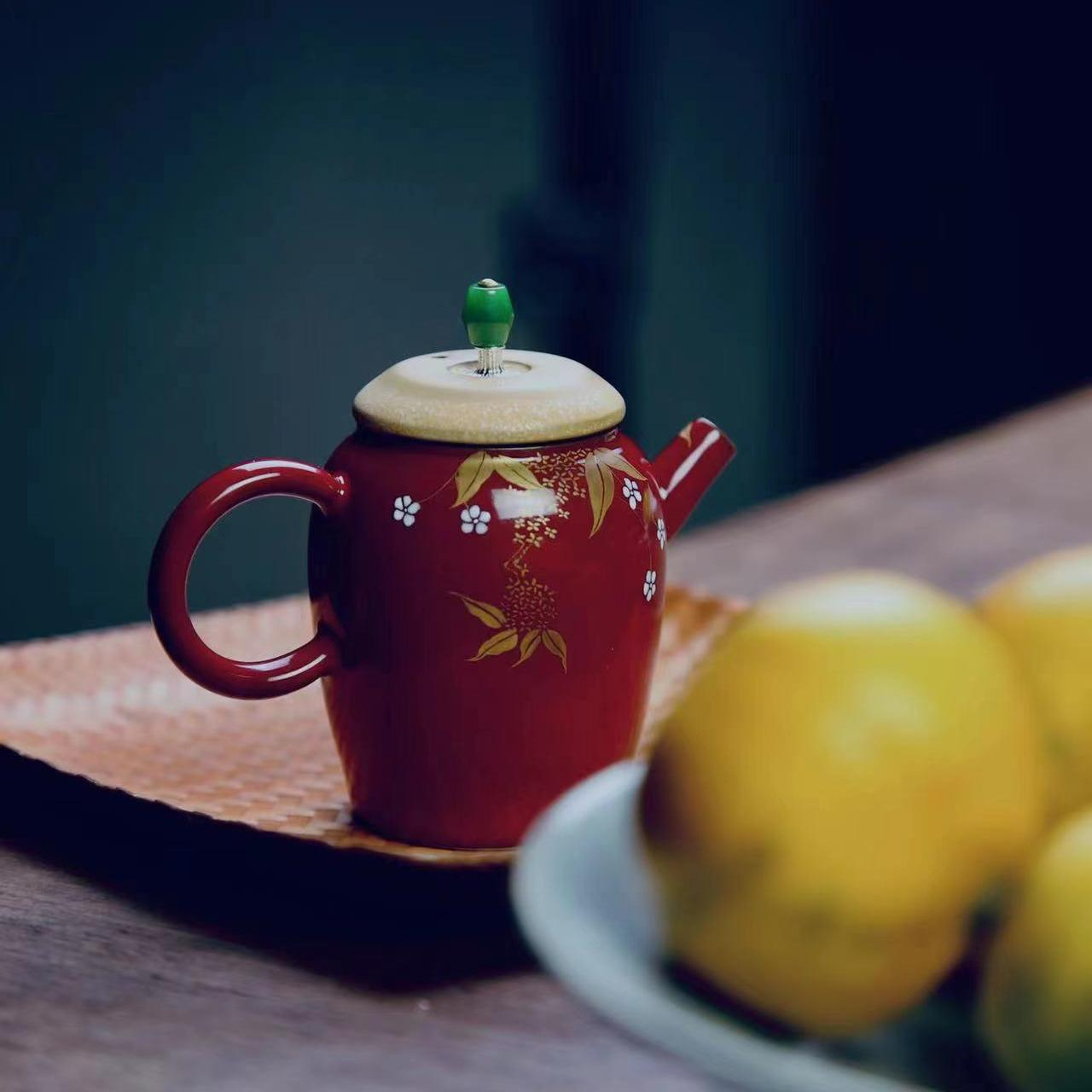 品墨三秋月 设计款陶泥紫砂泥混合料颜色釉茶壶 桂花飘香壶