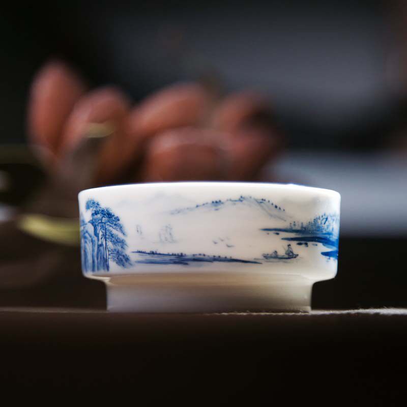 品墨善雅景德镇茶具纯手绘青花陶瓷茶杯正品功夫茶杯井栏山水单杯