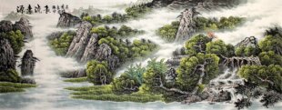 小六尺手绘国画真迹原稿山水画富水长流瀑布图办公室客厅装饰挂画