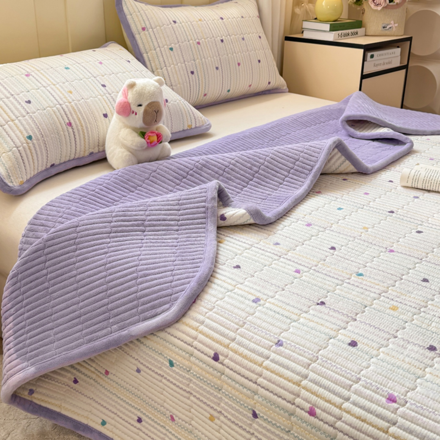 一面绒一面全棉床盖纯棉绗缝炕盖