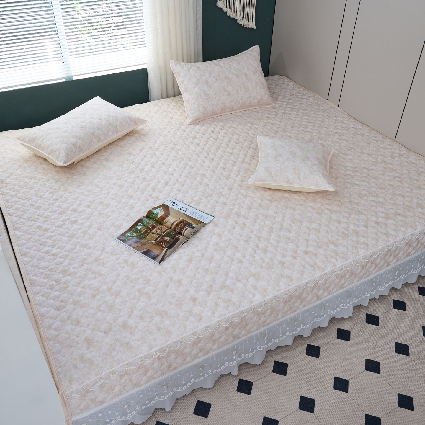 纯棉磨毛床盖榻榻米床单防滑炕盖