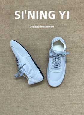 3CM内增高复古撞色真皮德训鞋女2026新款平底芭蕾风超软休闲板鞋