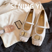 大码 气质方头水钻蝴蝶结一字带玛丽珍时尚 通勤百搭平底芭蕾舞单鞋