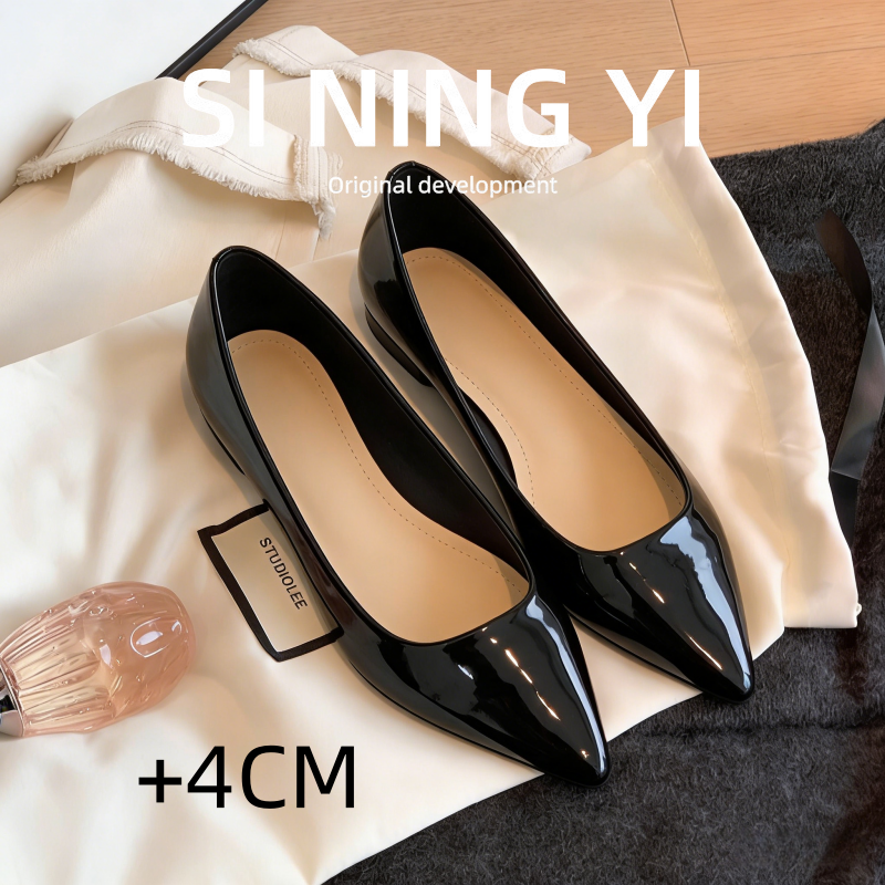 2026年新款春夏法式裸色内增高尖头平底鞋女浅口牛皮百搭通勤单鞋,女鞋,玛丽珍鞋,淘宝优惠券,粉丝福利购,淘宝优惠卷