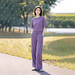 新款 T恤阔腿长裤 韩系女装 宽松短袖 两件套潮 休闲百搭运动套装 夏季