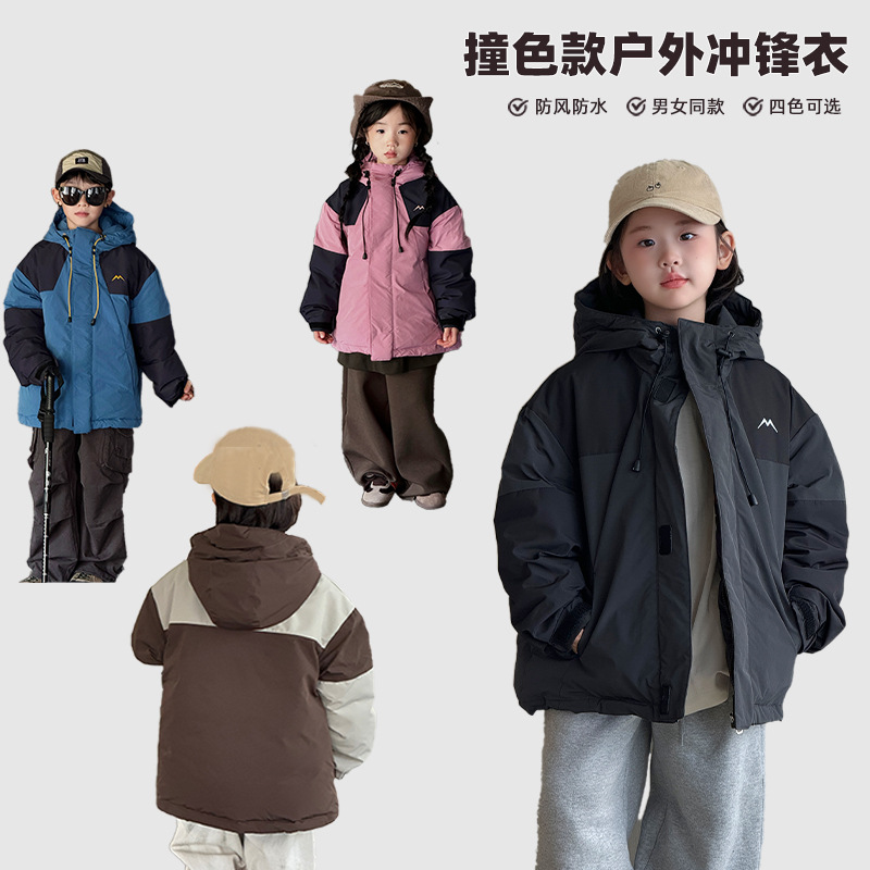 儿童冬款防寒服男女童户外冲锋衣绒丝羽丝童装保暖秋冬款外套