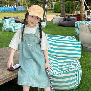 洋气休闲裙子宽松洋气吊带裙 女童牛仔背带裙夏季 薄款 韩版 无袖
