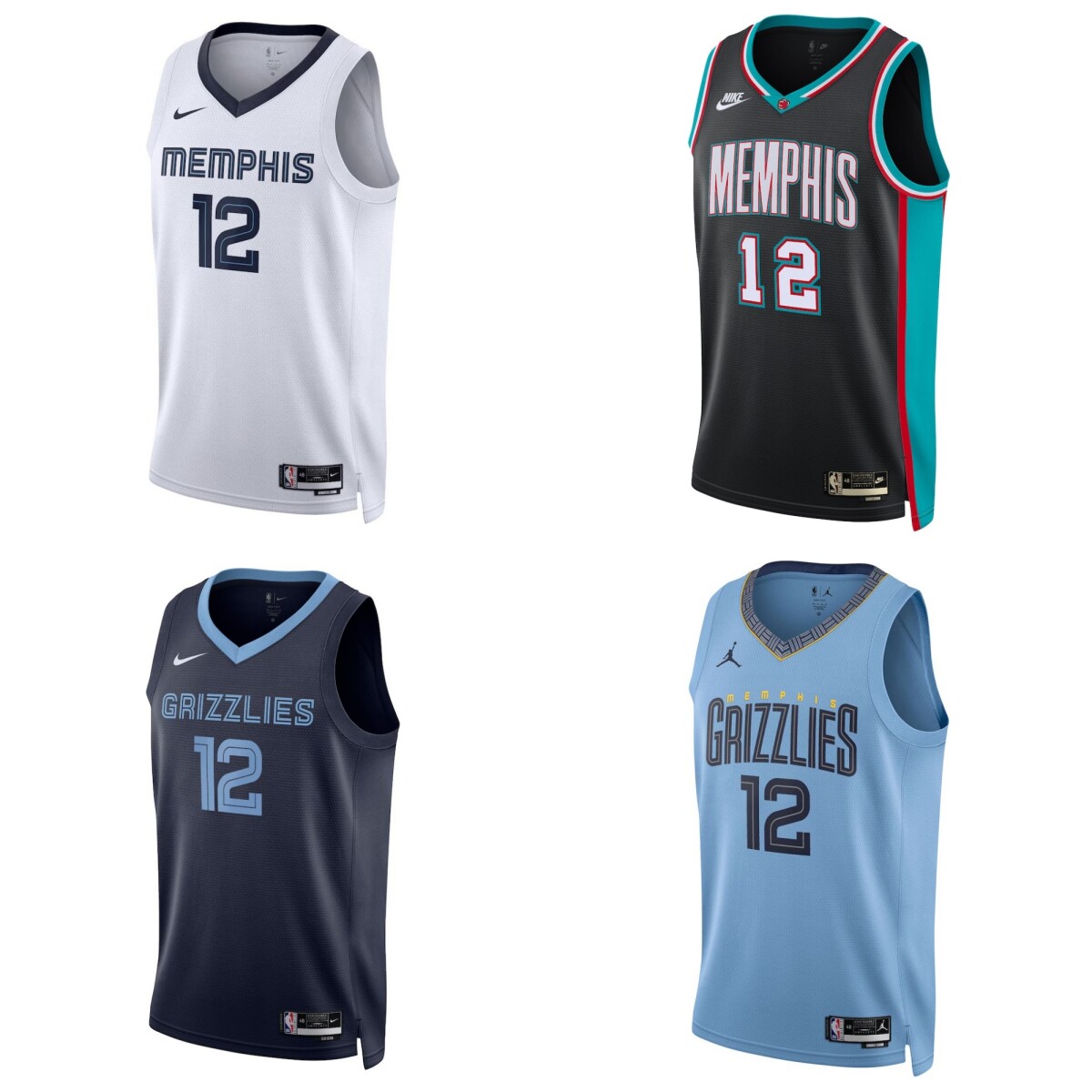 酷动城NIKE耐克男子莫兰特孟菲斯灰熊12号SW球迷版球衣篮球背心
