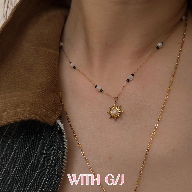 with gj 优雅太阳神欧泊项链 天然贝壳珠简约撞色锁骨链 叠戴保色