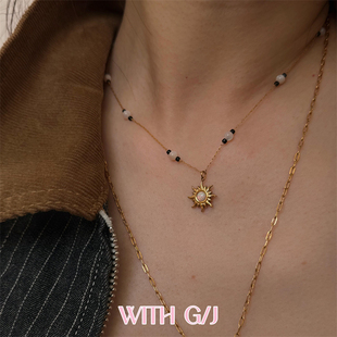 天然贝壳珠简约撞色锁骨链 优雅太阳神欧泊项链 叠戴保色 WITH