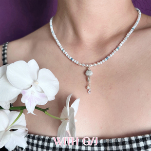 WITHGJ 拾贝系列 温柔s925纯银贝壳流苏天然珍珠贝母项链女锁骨链