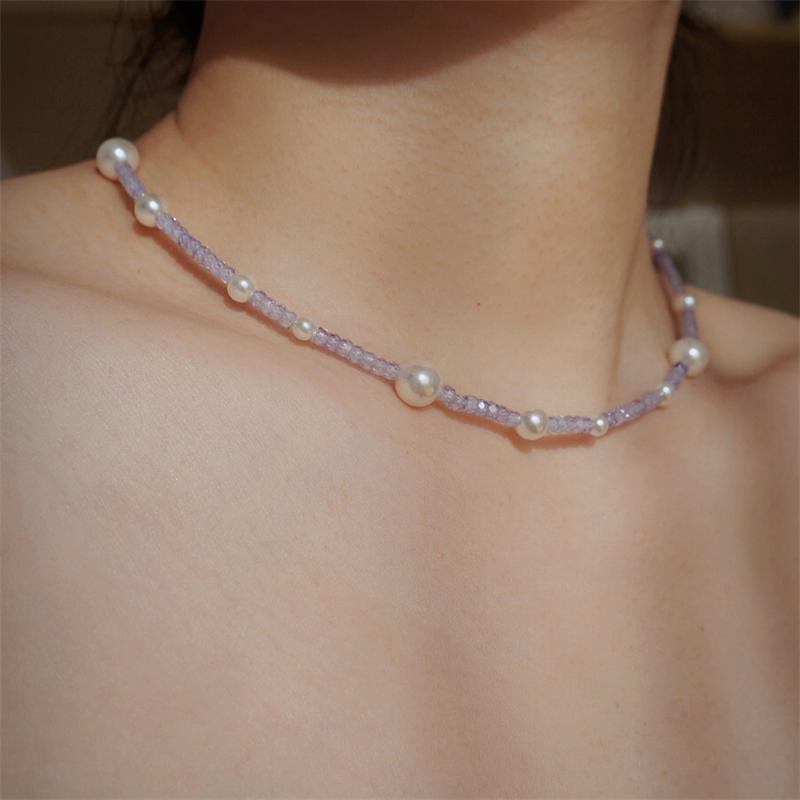 鸢尾紫锆石施家珍珠锁骨项链女