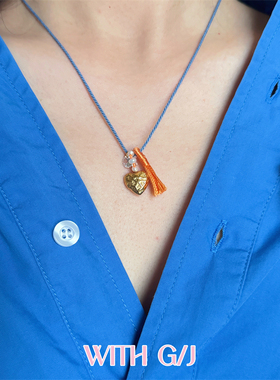 原创可调节爱心撞色流苏棉绳项链