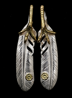 三沐饰家 KEN KIKUCHI 菊地健建 925纯银 铜鹰爪点铜台XL羽毛吊坠