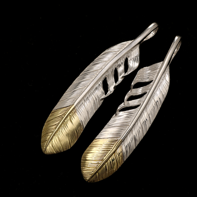 三沐饰家 KEN KIKUCHI 菊地健 925纯银先金羽毛18K 情侣银饰吊坠