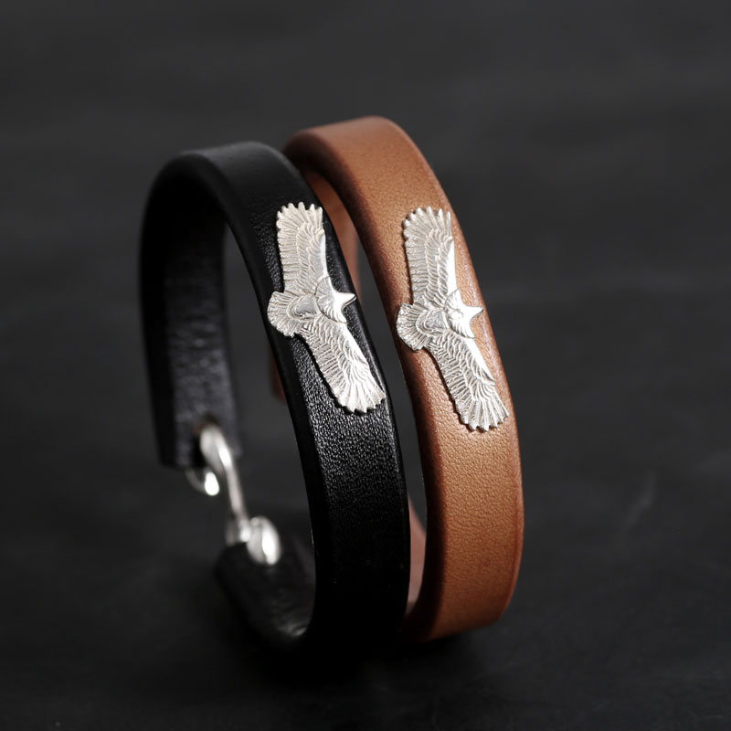 三沐高桥吾郎 菊地健纯银迷你鹰日本枥木鞍革牛皮情侣潮男女手环