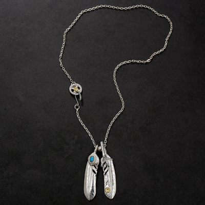 三沐高桥吾郎 菊地健 925纯银上银松石羽毛银爪羽毛项链情侣套装