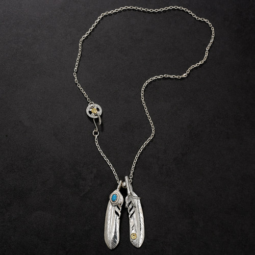 三沐高桥吾郎 菊地健 925纯银上银松石羽毛银爪羽毛项链情侣套装