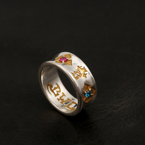 925纯银镀金手工纯银镶钻戒指