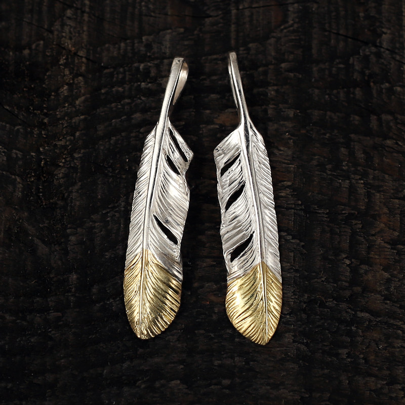 三沐饰家 非高桥吾郎 菊地健 18k先金小羽毛纯银925吊坠情侣银饰