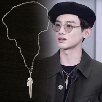 925纯银十字链手工羽毛项链