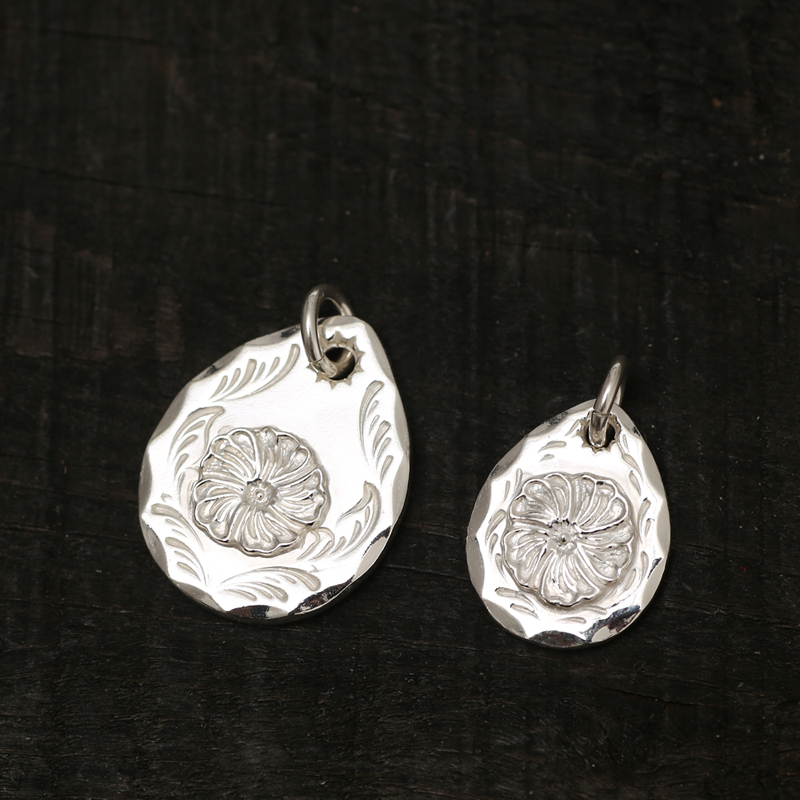 三沐高桥吾郎 菊地健 纯银925 蔷薇花唐草切边饼情侣项链吊坠银饰