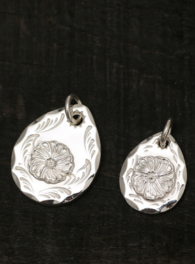 三沐高桥吾郎 菊地健 纯银925 蔷薇花唐草切边饼情侣项链吊坠银饰