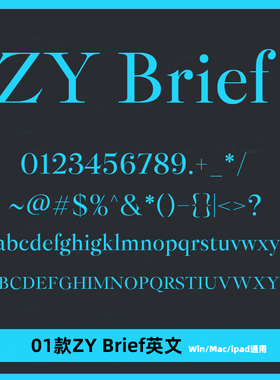 ZY Brief英文简体字体包Ps/设计素材库