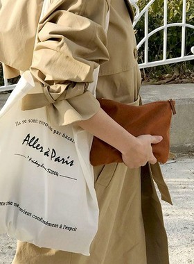 ins北欧慵懒风小众休闲字母大容量单肩帆布包百搭文艺小清新书包