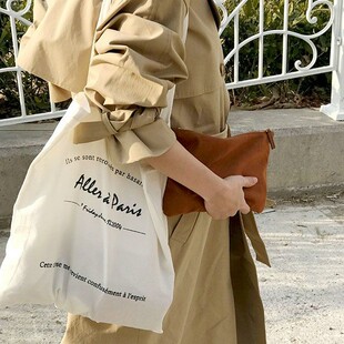 ins北欧慵懒风小众休闲字母大容量单肩帆布包百搭文艺小清新书包