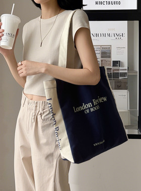 韩系ins风帆布包单肩大容量字母文艺男女学院风学生上课通勤包袋
