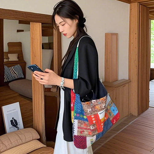 2025新款复古撞色牛仔布包