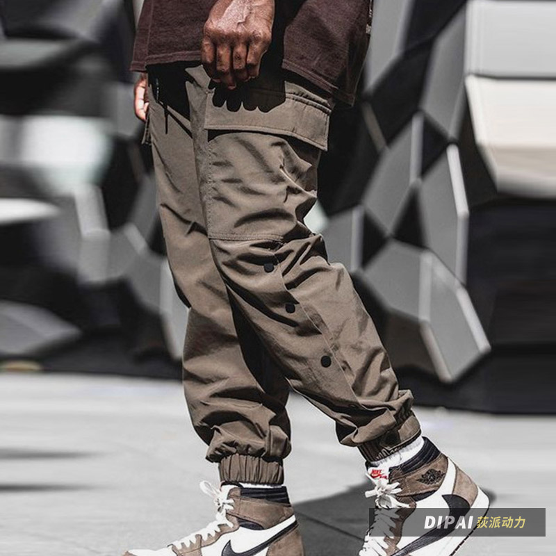 嘻哈高街健身休闲工装裤男士跑步运动宽松速干长裤裤脚松紧多袋裤