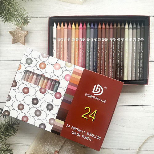 海韵24色无木水彩棒全芯复古色莫兰迪肖像人物水溶彩铅颜料棒涂鸦