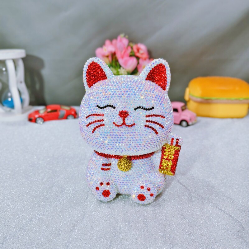 手工DIY粘钻招财猫存钱罐创意