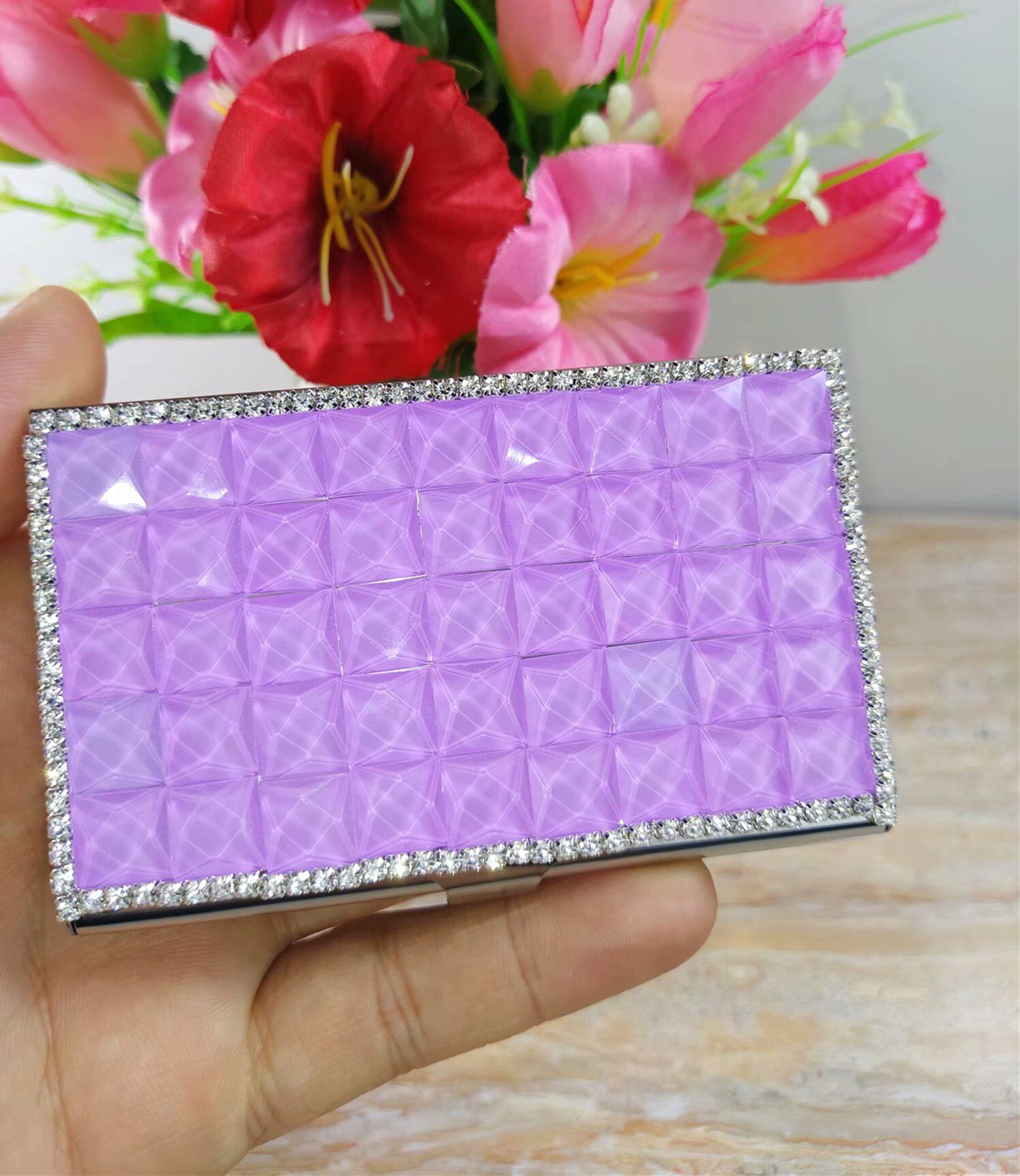 手工粘钻制作商务名片夹时尚