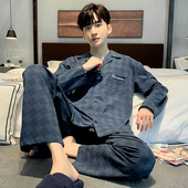 睡衣春秋纯棉长袖 开衫 青少年套装 男士 2025大码 宽松全棉家居服