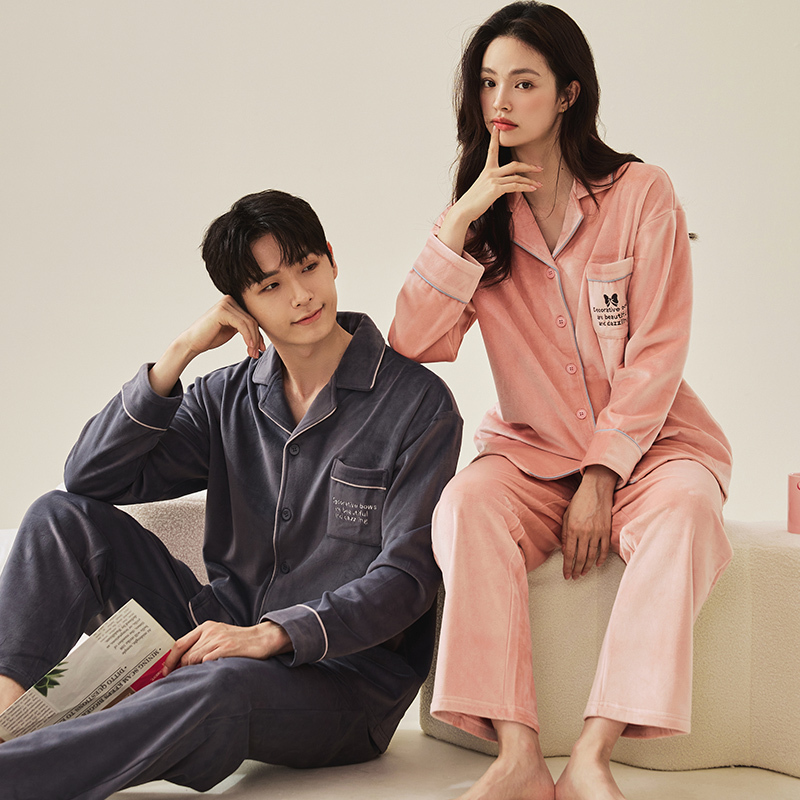 海岛绒情侣睡衣女冬季珊瑚绒加绒加厚法兰绒男士冬天家居服