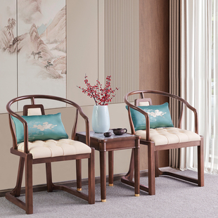 新中式 楠木实木圈椅三件套别墅休闲椅酒店洽谈椅太师椅茶室主人椅