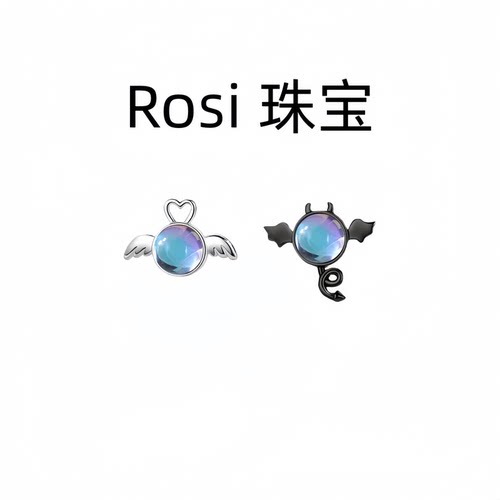 Rosi 珠宝 999天使恶魔不对称幻彩月光石小众甜酷AB款耳饰养耳洞