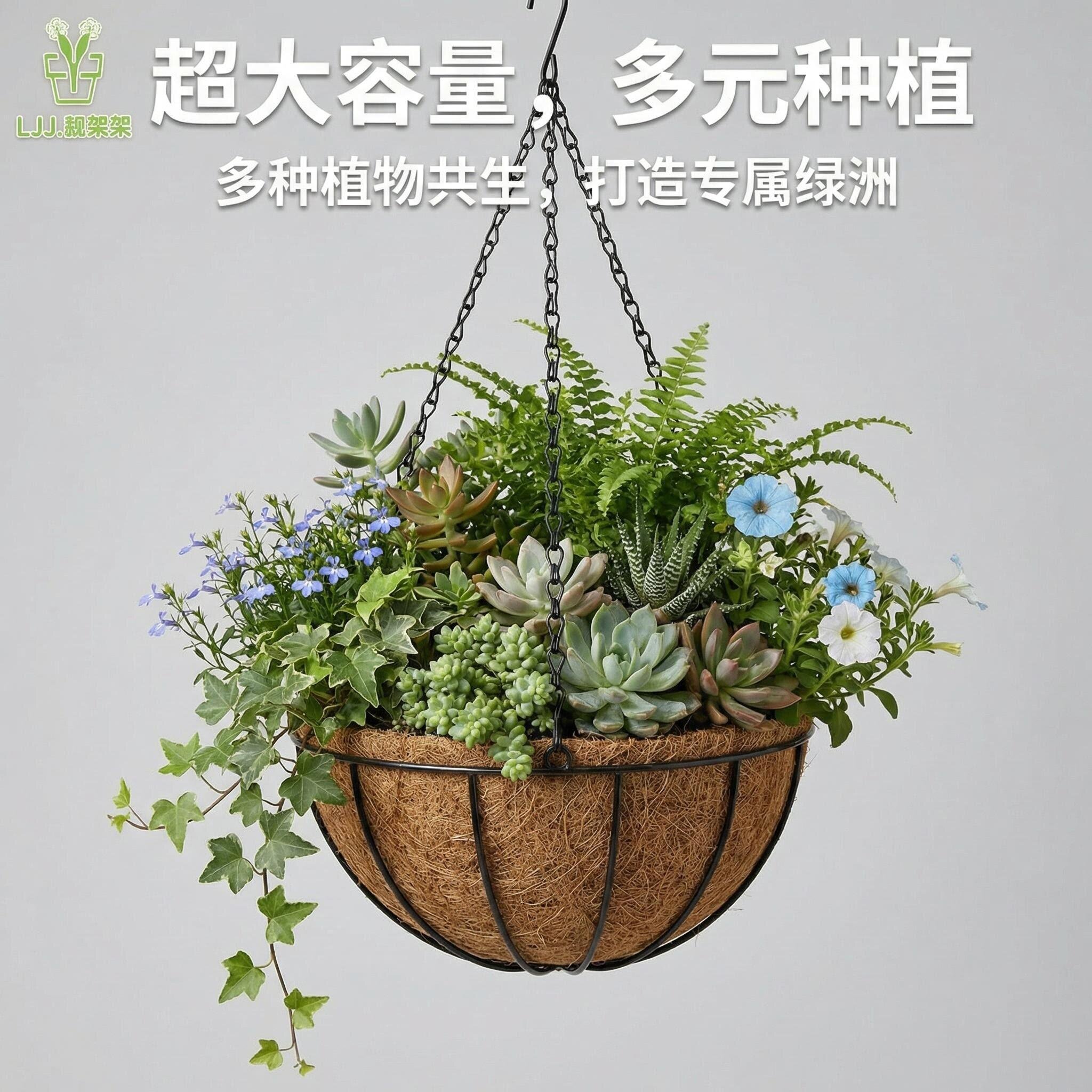 吊篮花盆吊兰半壁垂吊挂盆椰棕多肉绿萝种菜种花铁艺挂墙北欧吊盆