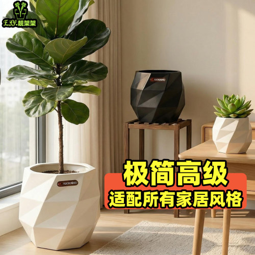 靓架架北欧简约树脂加厚八边花盆