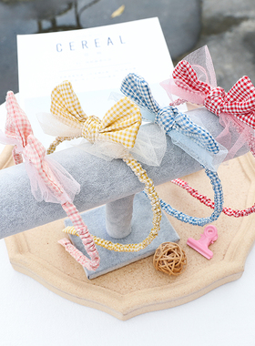 韩国儿童头饰格子蝴蝶结发箍可爱女宝宝发饰公主女童洗脸压发头箍