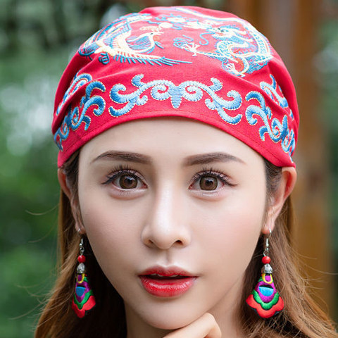 春夏民族风棉麻绣花复古头巾帽 中国风百搭包头帽子旅游拍照女帽