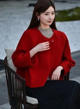 243020短款低圆领双面简约高级小个子百搭羊绒毛呢外套