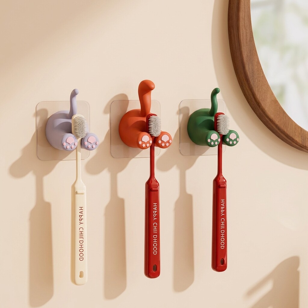 牙刷置物架免打孔儿童牙具挂架卡通壁挂式卫生间电动牙刷漱口杯架