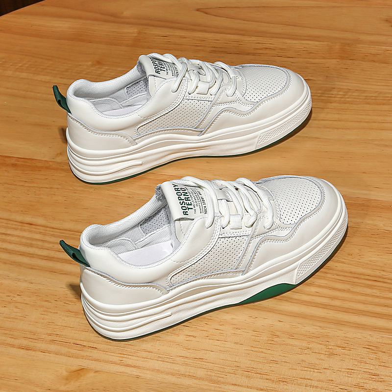 休闲松糕底单鞋牛皮小白鞋百搭